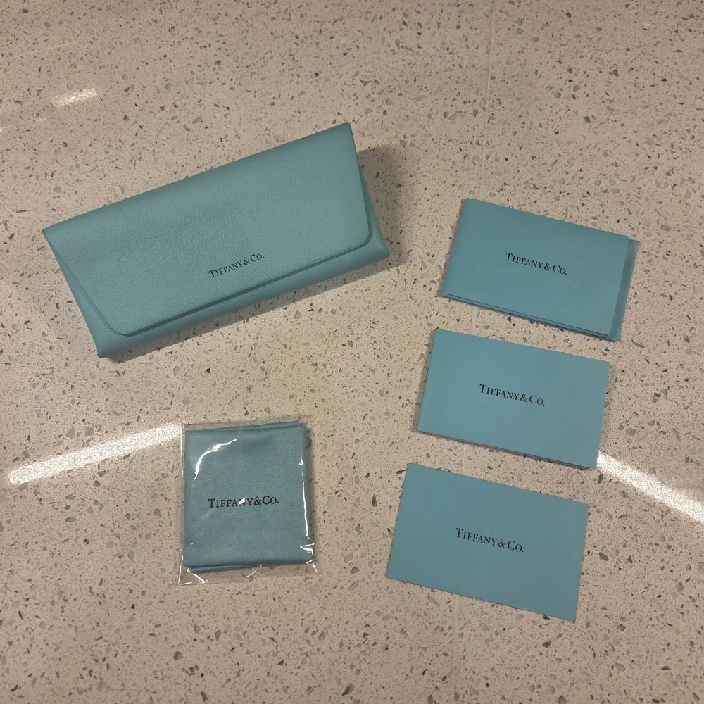 Tiffany & Co Blue Leather Glasses Case Set Eyewear Sunglasses Cloth care